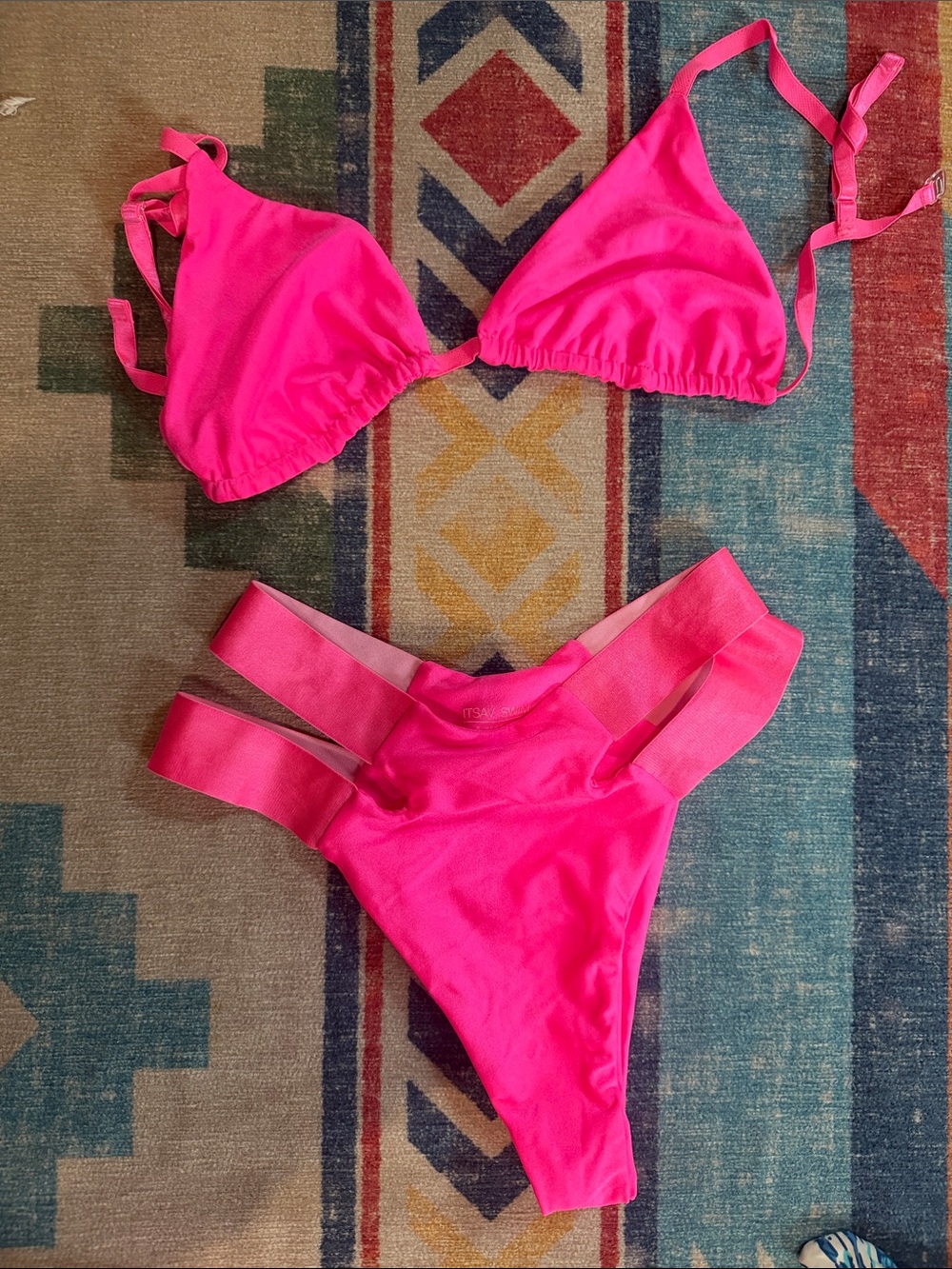 Hot Pink Women’s Strappy Bikini Set - Triangle Top & Cutout Bottom